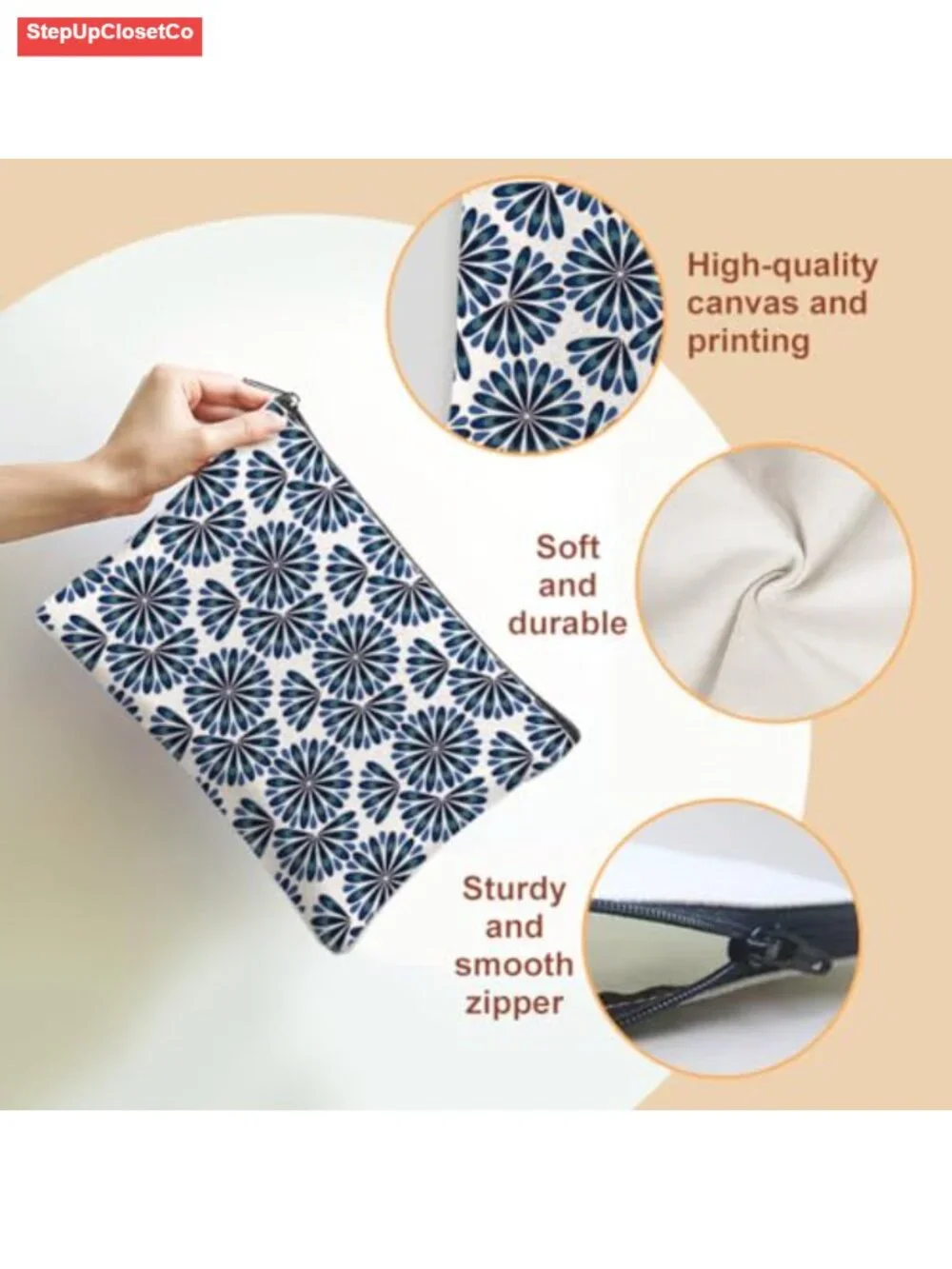 Boho Floral Canvas Makeup Bags Set of 4 with Zipper Travel Toiletry Pouches for